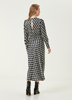 Beymen Club Black and White Patterned Midi Satin Dress - 6