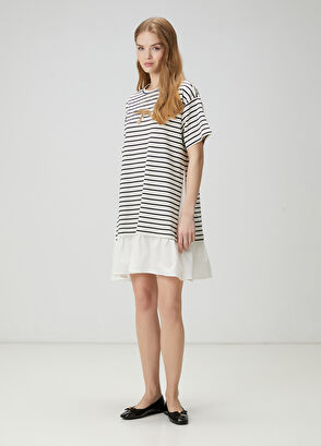 Beymen Club Lacivert Beyaz Taşlı Kuş Detaylı Elbise - 5