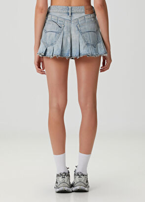 Balenciaga Açık Mavi Pileli Mini Denim Etek - 5