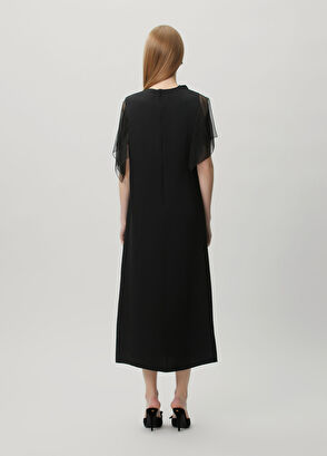 Valentino Black Draped Midi Silk Dress - 4