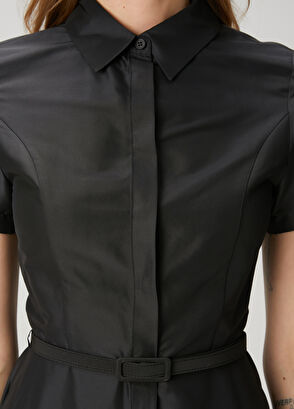 Beymen Club Black Belted Midi Taffeta Shirt Dress - 6