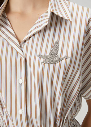 Beymen Club Brown White Striped Mini Shirt Dress - 6