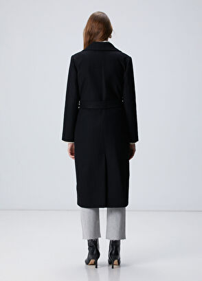 Network Siyah Kaşmir Ve Yün Karışımlı Palto - 5