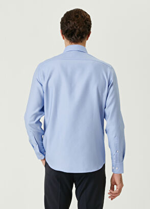 Beymen Club Comfort Fit Mavi Armürlü Non-iron Gömlek - 5