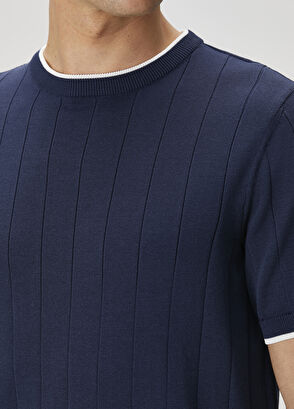 Beymen Club Lacivert Çizgi Dokulu Kısa Kollu Kazak - 7