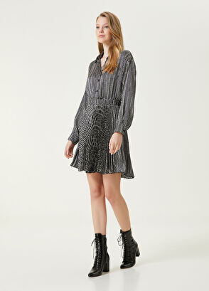 Beymen Club Siyah Desenli Pileli Mini Gömlek Elbise - 3