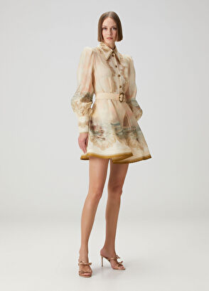 Rebellion Marine Bej Mini Keten Elbise - Görsel 4