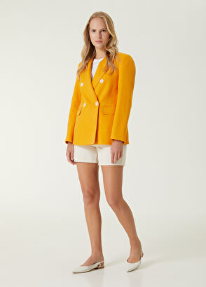 Beymen Club Orange Double-Breasted Linen Blazer - 3
