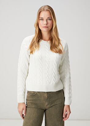 Beymen Club Kırık Beyaz Saç Örgü Yün Kazak - 4