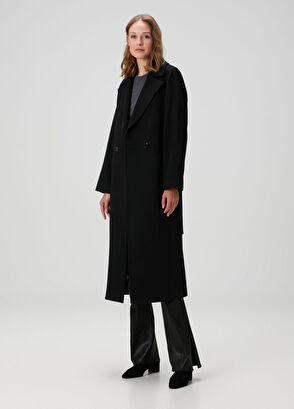 Siyah Beli Kuşaklı Kaşmir Palto - Görsel 6