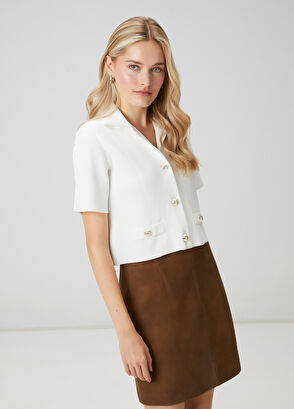 Beymen Club Kırık Beyaz Crop Triko Ceket - 4