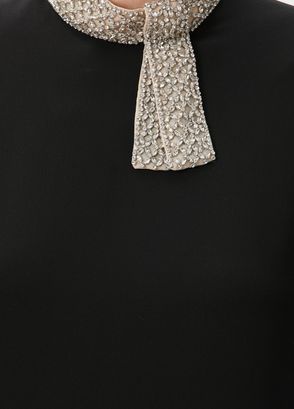 Valentino Black Collar Embellished Midi Silk Cocktail Dress - 5