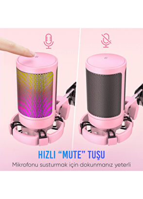 Fifine Ampligame A6TP Rgb Usb Pembe Mikrofon Seti - 3