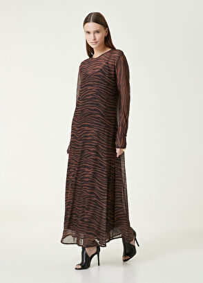 Network Kahverengi Zebra Desenli Maxi Elbise - 4