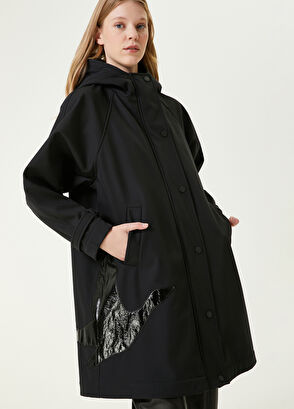 Beymen Club Siyah Kapüşonlu Kuş Aplikeli Kaban - 3