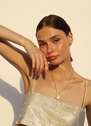 Reis Kuyumculuk Slope Büyük Boy Prılanta Taşlı 14 Ayar Pembe Altın Kadın Kolye - 5