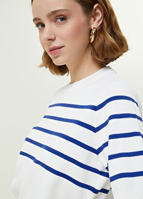 Beymen Club Beyaz Çizgili Eteği Delikli Garnili Kısa Kol Kazak - 3