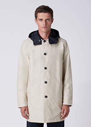 Beymen Club Navy Blue Beige Hooded Reversible Overcoat - 3