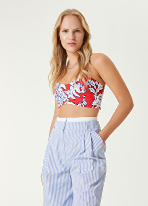 Beymen Club Kırmızı Beyaz Keten Bluz - 5