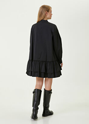 Beymen Club Siyah Fırfırlı Mini Tafta Elbise - 5