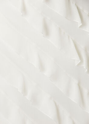 Kırık Beyaz Fırfır Detaylı Maksi Abiye Elbise - Görsel 7