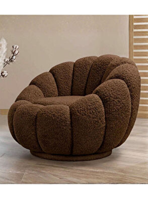 Bekaliving Potter Brown Teddy Swivel Leg Armchair and Pouf Set - 6