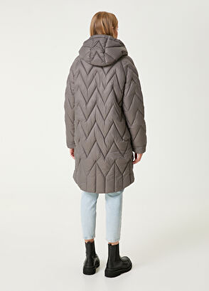 Beymen Club Grey Hooded Long Puffer Jacket - 7