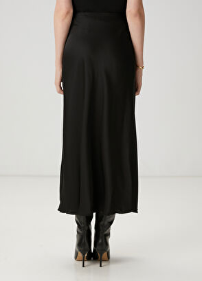 Beymen Club Black Midi Satin Evaze Skirt - 5