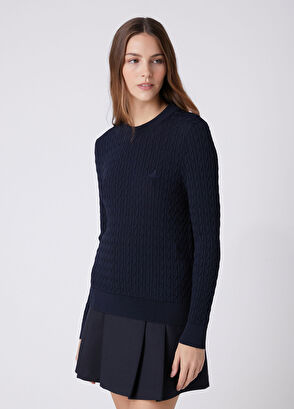 Beymen Club Navy Blue Basic Cable Knit Sweater - 3