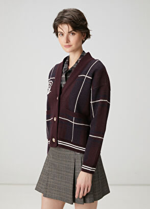 Beymen Club Burgundy Plaid Wool Cardigan - 4