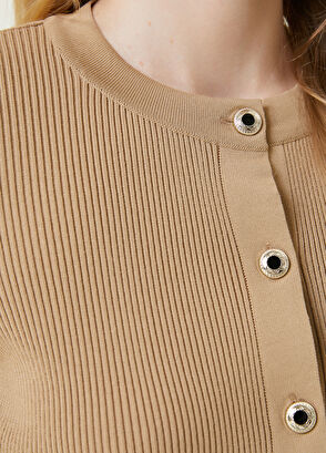 Beymen Club Camel Crew Neck Ribbed Cardigan - 5