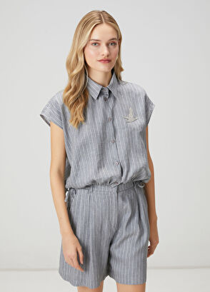 Beymen Club Grey Striped Embellished Shirt - 4