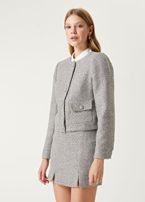 Grey Glitter Tweed Coat Beymen Club Grey Glitter Tweed Coat - 5