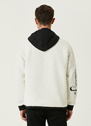 Beymen Club Beyaz Kapüşonlu Kaz Nakışlı Shearling Mont - 5