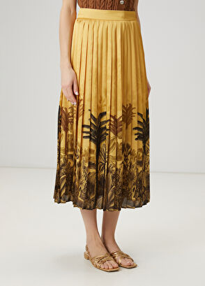 Beymen Club Yellow Patterned Pleated Midi Skirt - 4