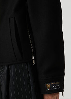 Siyah Fermuar Detaylı Yün Kruvaze Kısa Kaban - Görsel 8