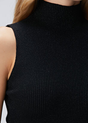 Network Siyah Balıkçı Yaka Kolsuz Simli Kazak - 6