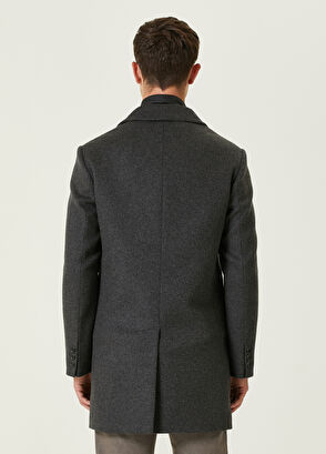 Beymen Club Grey Melange Wool Coat with Inner Collar Detail - 5