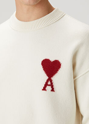 Ami Paris Off-White Logo Jacquard Wool Sweater - 5