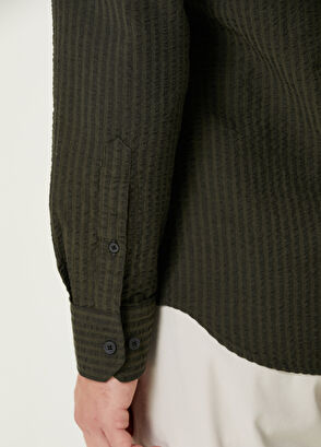 Beymen Club Slim Fit Khaki Embossed Textured Shirt - 7