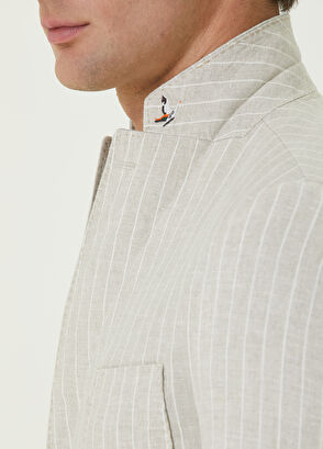 Beymen Club Bej Çizgi Desenli Keten Ceket - 6