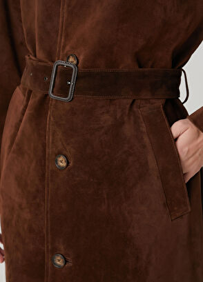 Kahverengi Süet Palto - Görsel 6