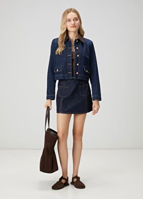 Beymen Club İndigo Süet Yaka Kutu Formlu Denim Ceket - 3