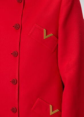 VGold Kırmızı Yün Kaban - Görsel 7