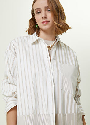 Beymen Club Bej Çizgi Desenli Poplin Gömlek - 3