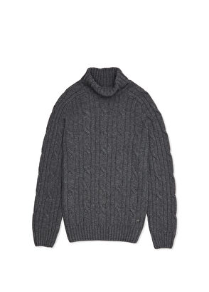 Beymen Club Anthracite Turtleneck Braid Textured Wool Sweater - 8