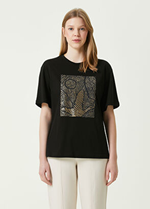 Beymen Club Siyah Bisiklet Yaka Varak Baskılı T-shirt - 3