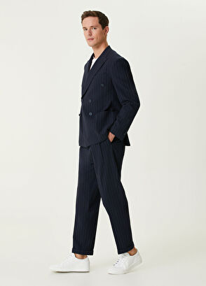 Beymen Club Lacivert Çizgili Gofreli Kruvaze Takım Elbise - 3