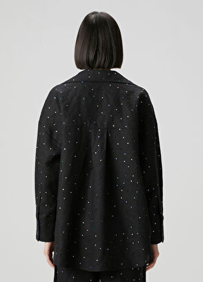 Siyah Taş Detaylı Keten Gömlek - Görsel 7