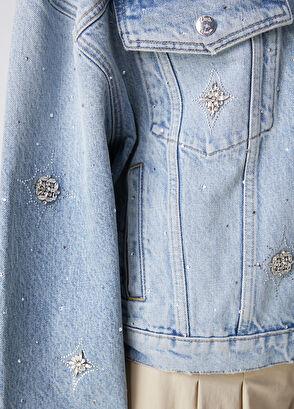 Beymen Club Mavi Serpme Taşlı Denim Ceket - 9